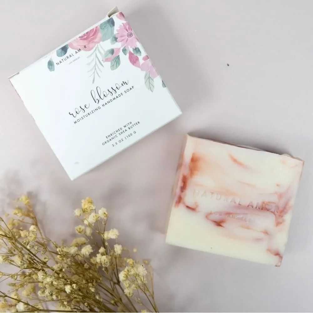 NATURAL AM R rose blossom MOISTURIZING HANDMADE SOAP ENRICHED WITH ORGANIC SHEA